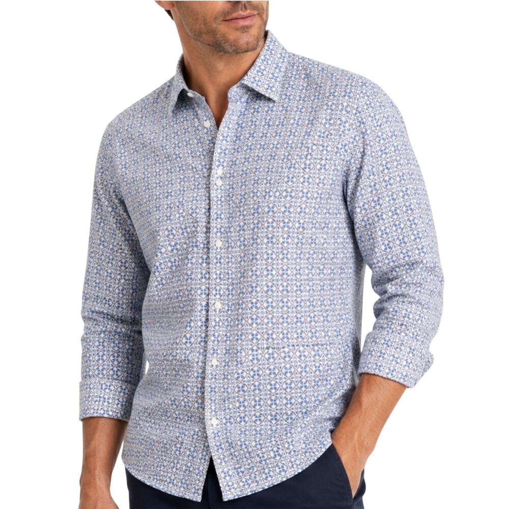 Ted Baker Endurance Dress Shirt XL 16 34/35 Blue Geometric Print Button Down